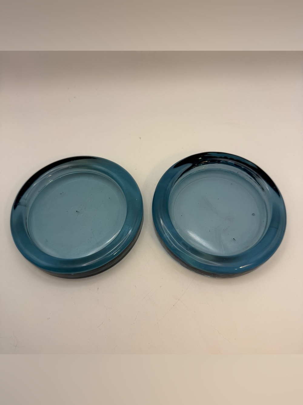Set of 2 Recycled Glass Candle Holder Or Wine Bottle Coaster Cobalt Blue 4” VTG